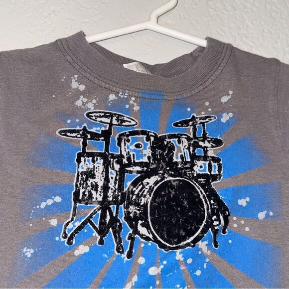 Kid's Starting Out Grey and Blue Kids Drum Band Graphic Tee - Picture 5 of 7